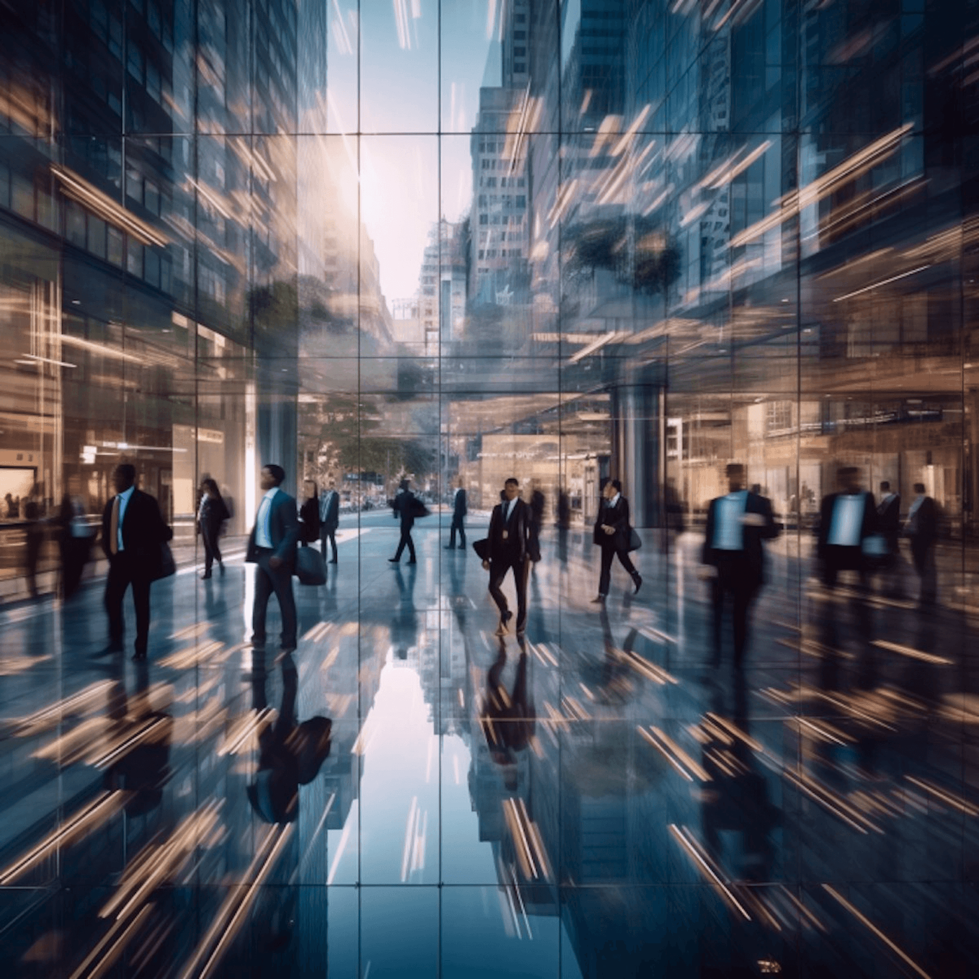 Business professionals collaborating in modern office building